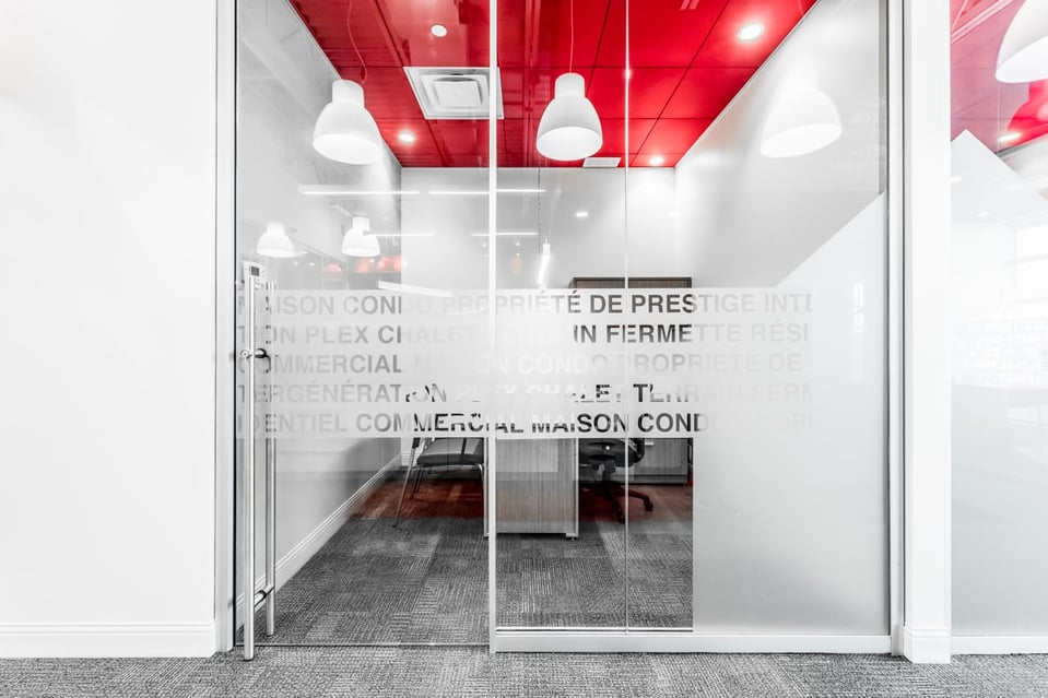 Colourful glass office partition design